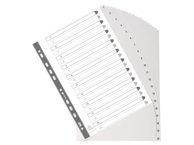 Tab. gerecycled PP A 4 bedrukt 1-20 grijs