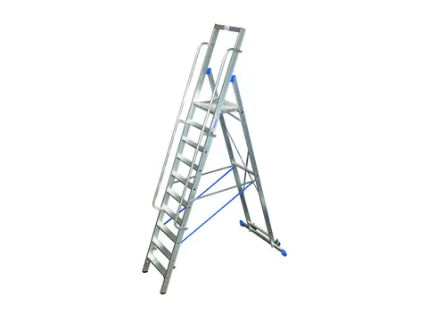verrijdbare treden-platformladder eenzijdig 10treden stand H 2 35m