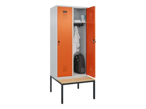 locker met bank,HxBxD 2120x800x815mm,2vak,vak B 400mm,draaigrendel
