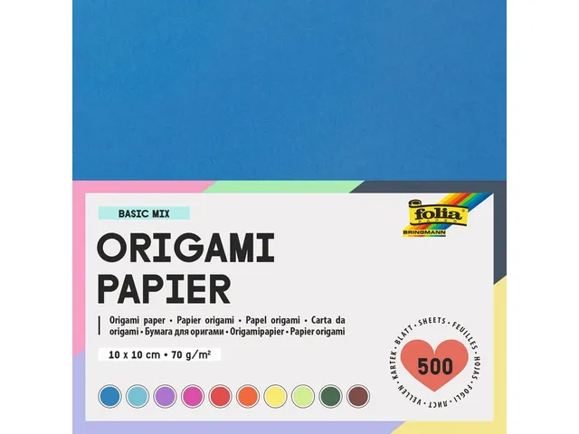 Origami papier Folia 70gr 10x10cm 500 vel assorti kleuren