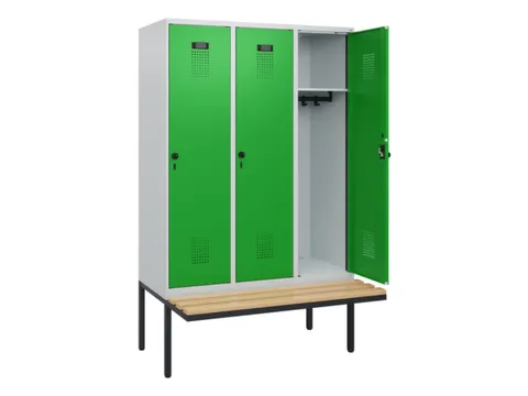 locker met bank,HxBxD 1950x1200x815mm,3vak,vak B 400mm,draaigrendel