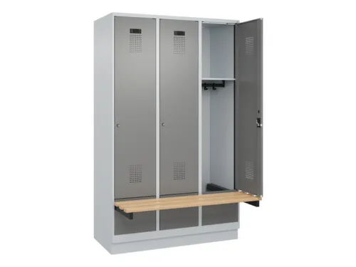 locker met bank,HxBxD 1950x1200x815mm,3vak,vak B 400mm,cilinderslot
