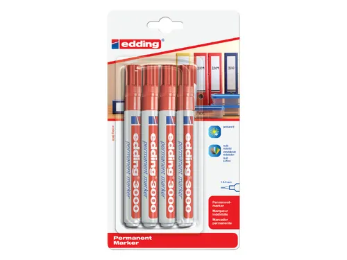 Viltstift edding 3000 rond rood 1.5-3mm blister à 4st