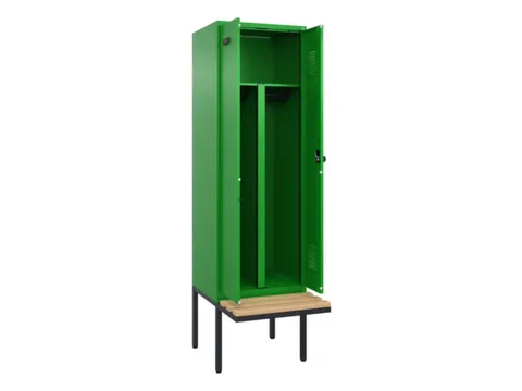 PBM-locker met bank,HxBxD 2120x600x815mm,2vak,vak B 300mm,draaigrendel