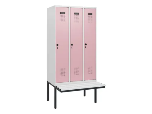 locker met bank,HxBxD 1950x900x815mm,3vak,vak B 300mm,draaigrendel