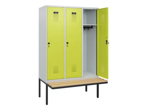 locker met bank,HxBxD 1950x1200x815mm,3vak,vak B 400mm,draaigrendel