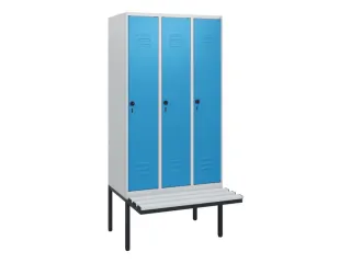 locker met bank,HxBxD 1950x900x815mm,3vak,vak B 300mm,draaigrendel - 1