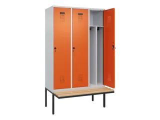 locker met bank,voor scheiding van kleding,HxBxD 2120x1200x815mm,3vak - 1