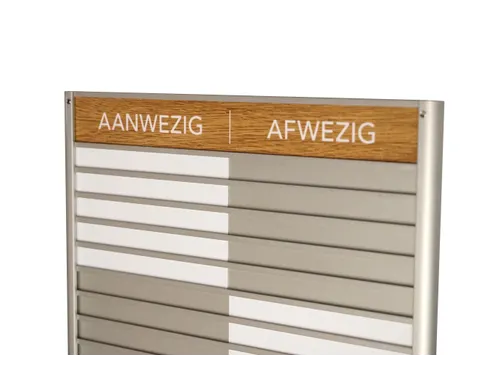 Menoor In-Uit bord 6 namen Aluminium Aanwezig/Afwezig Houtlook