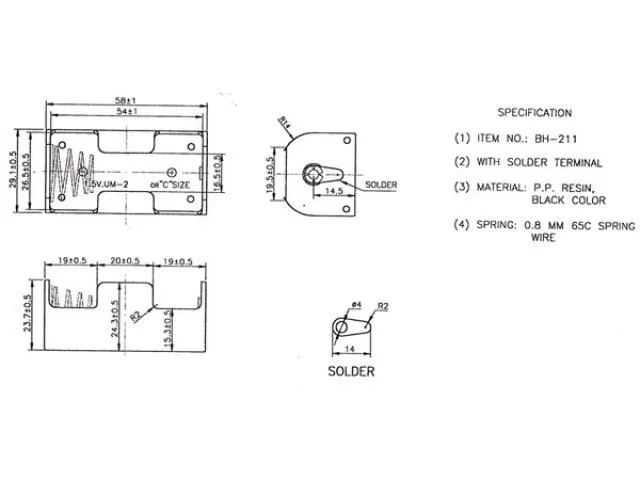 Batterijhouder Voor 1 x C-CEL (Met Soldeerlippen)