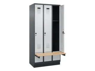 locker met bank,HxBxD 1950x900x815mm,3vak,vak B 300mm,draaigrendel - 1