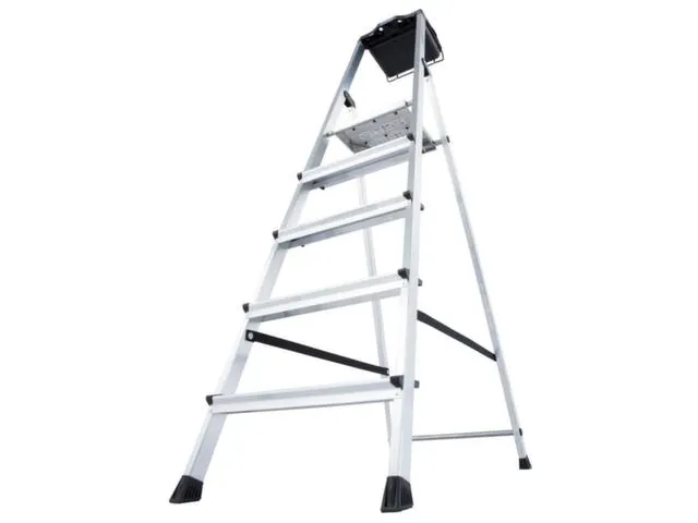 trapladder,eenzijdig,5treden,bordes m. antislip elementen,balk L 1,8m