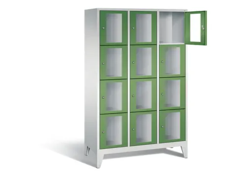 Lockerkast 1850x1200x500mm 3x4 vakken Cilinderslot Poten, RAL6011