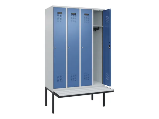 locker met bank,HxBxD 2120x1200x815mm,4vak,vak B 300mm,cilinderslot
