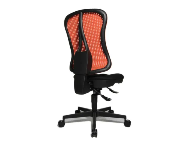 Siège Bureau Pivotant Assise Noir Dossier Maille Rouge Corail