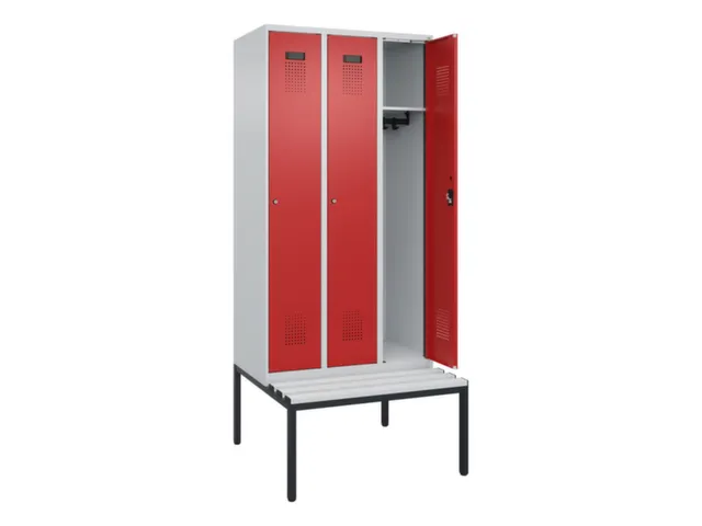locker met bank,HxBxD 2120x900x815mm,3vak,vak B 300mm,cilinderslot