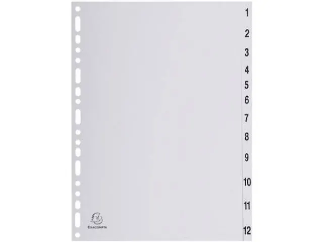 tabbladen numeriek voor A4 uit PP grijs 12 tabs