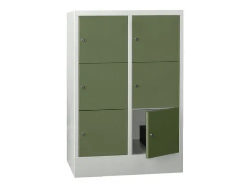 lockerkast,HxBxD 1187x800x500mm,2x3vakken,RAL7035,front RAL6011