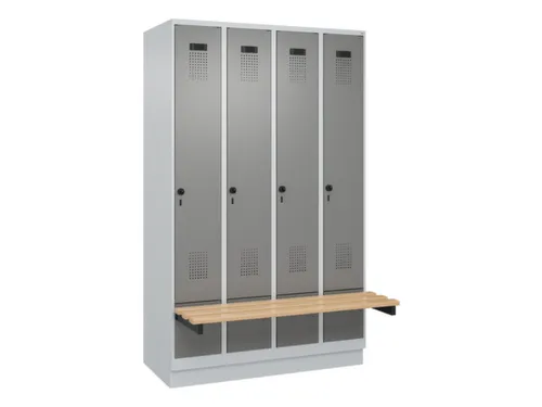 locker met bank,HxBxD 1950x1200x815mm,4vak,vak B 300mm,draaigrendel