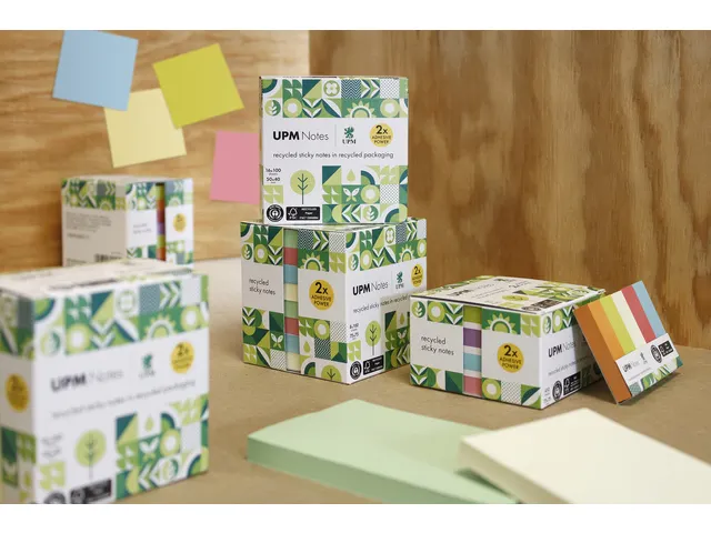 Sticky notes UPM recycled 75x75mm assorti blok 450 vel, doos 1x blok