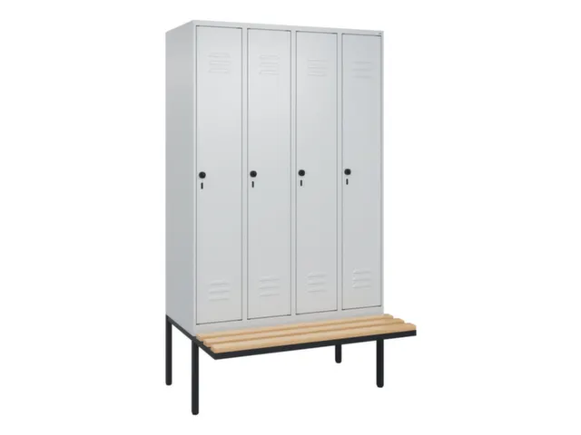 locker met bank,HxBxD 2120x1200x815mm,4vak,vak B 300mm,draaigrendel