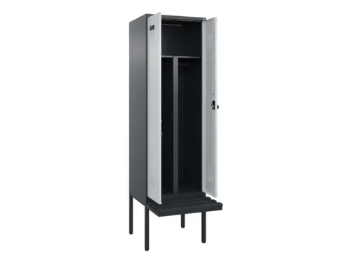 PBM-locker met bank,HxBxD 2120x600x815mm,2vak,vak B 300mm,draaigrendel