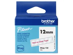 Brother BTAG-132 labelprinter tape Rood op transparant