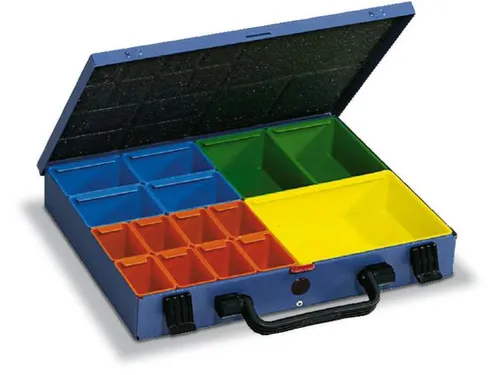 Assortimentskoffer Plaatstaal 15boxen Polystyrol 50x340x240mm Ral5007