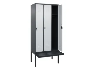locker met bank,HxBxD 2120x900x815mm,3vak,vak B 300mm,draaigrendel - 2