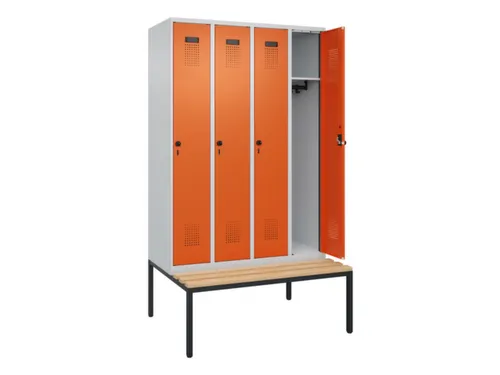 locker met bank,HxBxD 2120x1200x815mm,4vak,vak B 300mm,draaigrendel