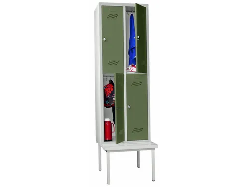 Garderobekast 2150x630x800mm 2x2 Vakken Zitbank Ral7035 Front Ral6011