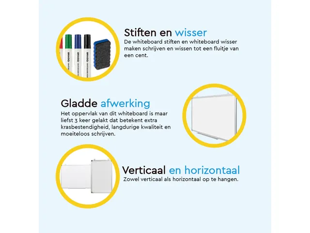 BRASQ Magnetisch Whiteboard 60x45cm Zilver met accessoire set
