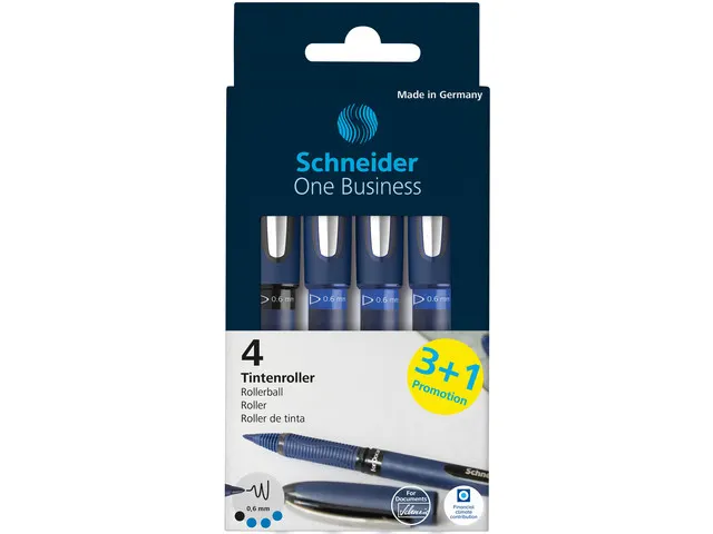 #Rollerbal Schneider One Business etui a 3+1 gratis 3x blauw, 1x zwart