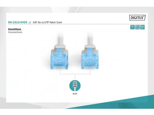 CAT 5e U-UTP patchkabel PVC AWG 26/7 Lengte 0,25m Grijs