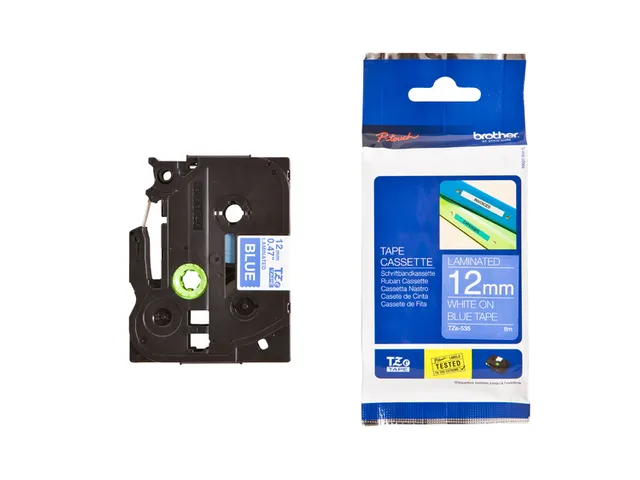 Labeltape Brother P-touch TZe-535 standaard 12mm wit op blauw