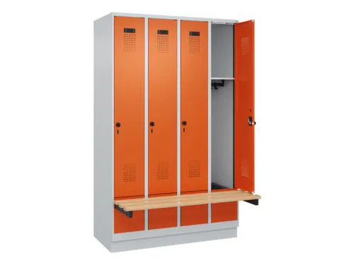 locker met bank,HxBxD 1950x1200x815mm,4vak,vak B 300mm,draaigrendel