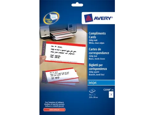 correspondentiekaart Avery 210x99mm wit 260gr 25 vel