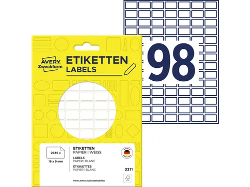 Etiket Avery Zweckform 3311 16x9mm wit 2646stuks
