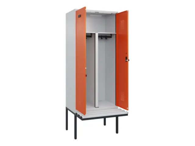 PBM-locker met bank,HxBxD 2120x800x815mm,2vak,vak B 400mm,draaigrendel
