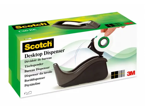Plakbandhouder Scotch C60 zwart + 1rol magic tape 19mmx33m