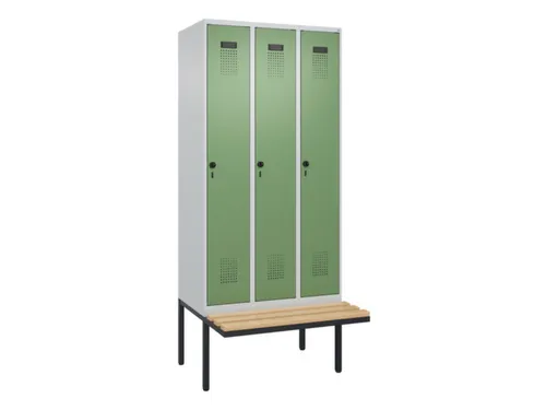 locker met bank,HxBxD 2120x900x815mm,3vak,vak B 300mm,draaigrendel