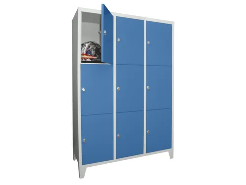 lockerkast,HxBxD 1850x1200x500mm,3x3vakken,RAL7035,front RAL5012