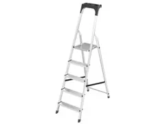 aluminium trapladder,eenzijdig,5treden,bordes geribbeld,stand H 1,04m