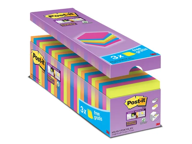 Super Sticky Notes Voordeelpak, 76 x 76 mm, Neon kleuren