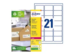 Etiket Avery LR7160-100 63.5x38.1mm recycled wit 2100 stuks