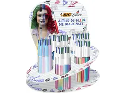 Balpen Bic 4kleuren medium assorti display à 60 stuks