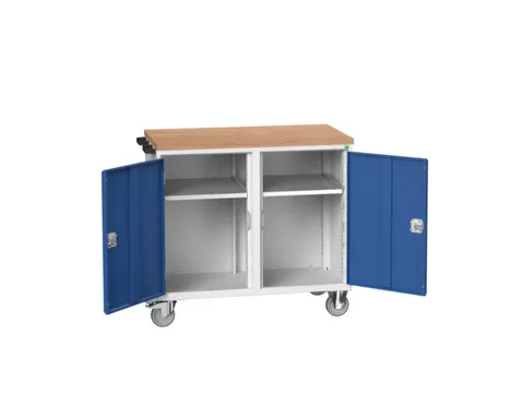 montagetafel 980x1050x600mm multiplexblad 2 kasten RAL7035 fr. RAL5010