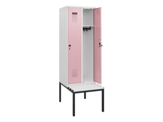 locker met bank,HxBxD 1950x600x815mm,2vak,vak B 300mm,draaigrendel