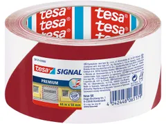 Tesa Premium waarschuwingstape rood/wit 66 m x 50 mm
