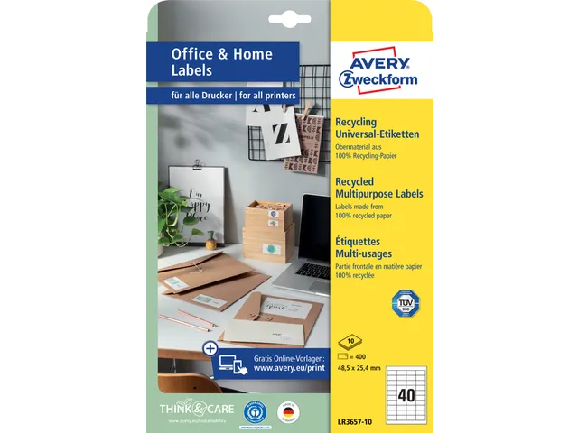 Etiket Avery Zweckform LR3657-10 48.5x25.4mm recycled wit 400 stuks
